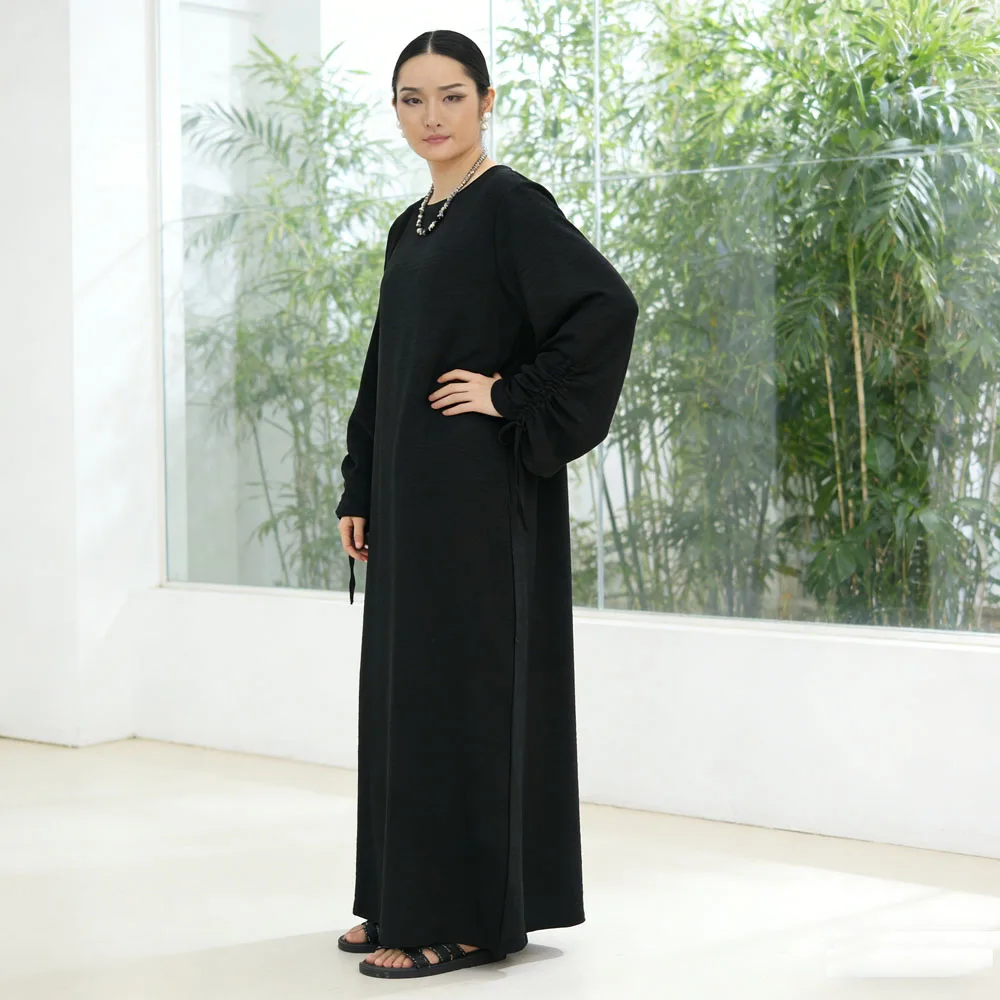 

Plain Abaya for Women Modest Muslim Dress Saudi Dubai Lace-Up Cuffs Long Robe Eid Ramadan Kaftan Turkey Musulmane Femme Vestidos