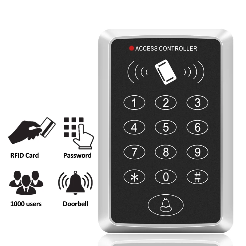 Teclado de Control de acceso RFID de 125KHz, lector de tarjetas EM, sistema de Control de acceso de puerta, sistema de teclado abridor de cerradura