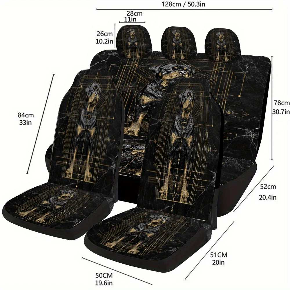 Rottweiler Geometric Art Themed Car Seat Cover Set, Suitable For Most Vehicles, Stylish And Uniquely Decorative Car Seat Protect