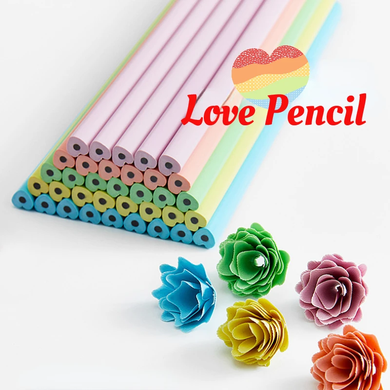 20Pcs/Lot Cute Love Pencil HB Resin Heart Shaped Macaron Color Pen Holder Writing Pen Drawing Pencil Sketch Kids School Supplies