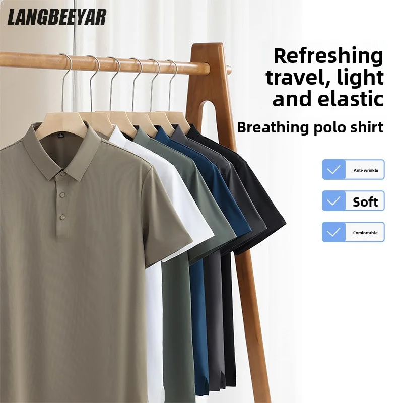 

Top Grade Anti-wrinkle Ice Silk Dry Fit New Summer Brand Plain Polo Shirt Short Sleeve Casual Tops Fashions Mens Clothing 2025