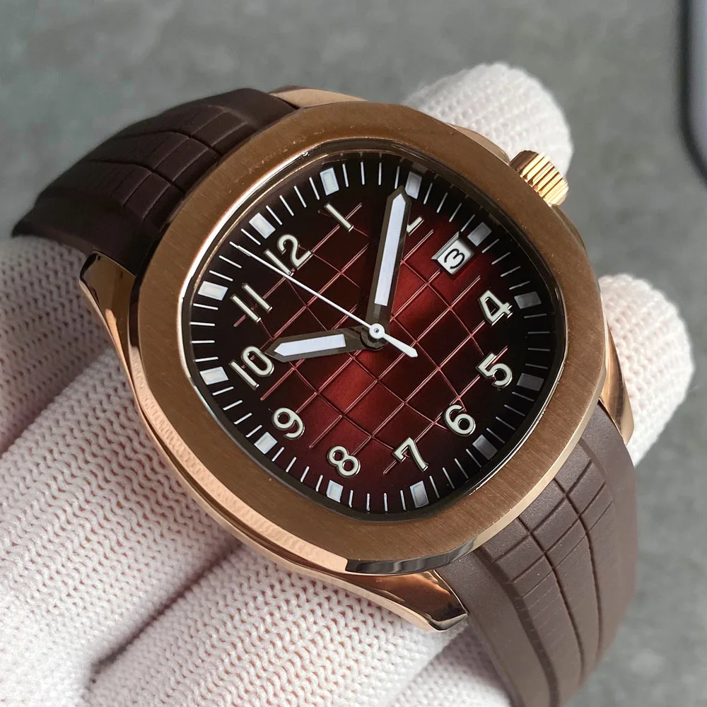 Dress 40mm Bliger Brown Earth Dial Rose Glod Case Sapphire Luminous 5ATM NH35 Automatic Mechanics Men's WristWatch