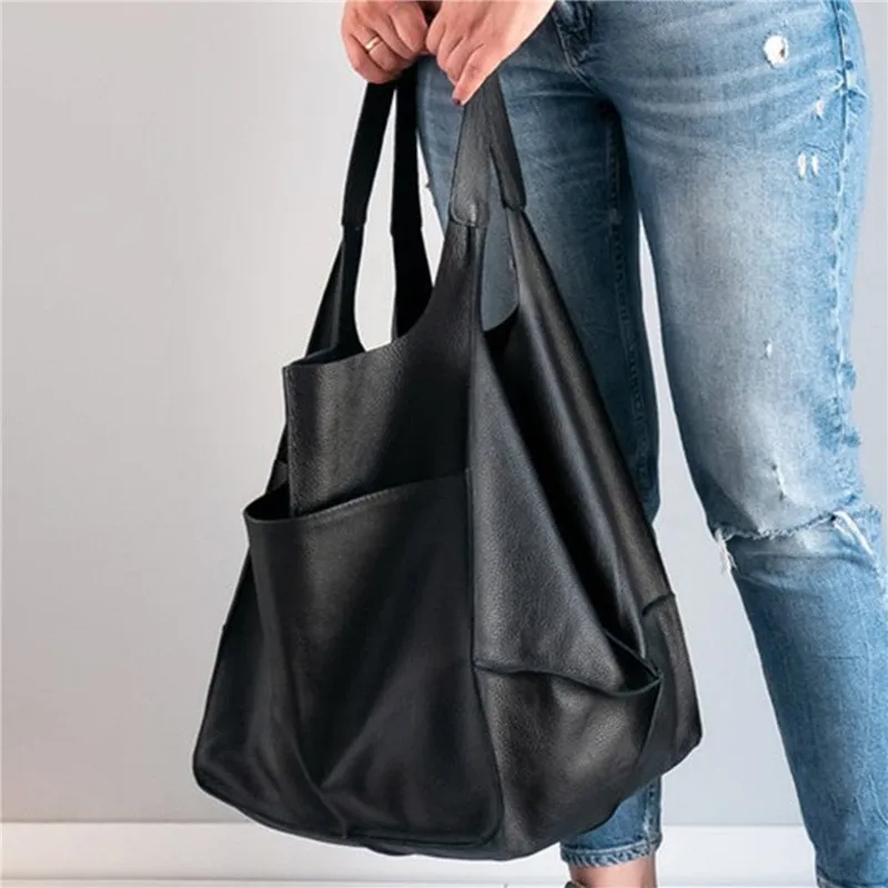 Casual Soft Large Capacity Tote Women Handbags Look Luxury PU Leather Shoulder Bag Retro High Quality Shopper Purses