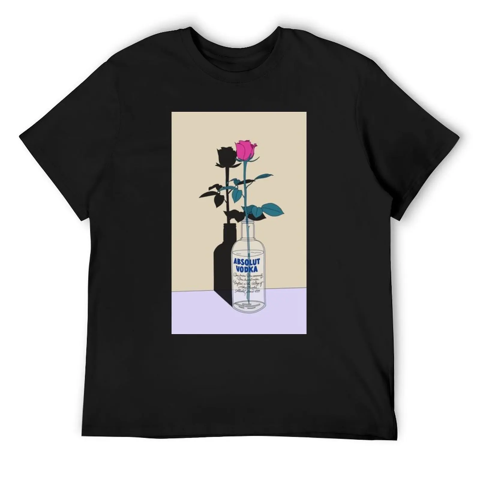 Absolute Rose Art Print Illustrated Floral Design Unique Vodka Bottle Vase Print for Decor & Apparel T-Shirt