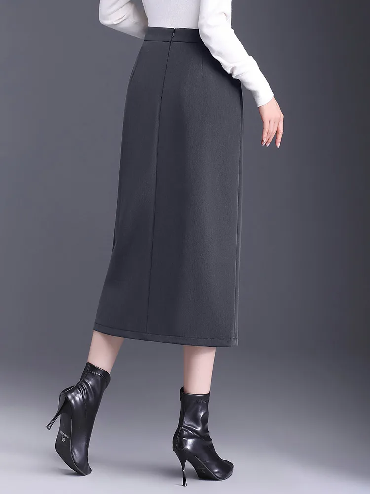 SUCH AS SU New Fashion 2024 Fall Winter Sexy Skirt Women Black Gray High Waist Occupation Work Pencil Mid-Long Skirt Female 8821