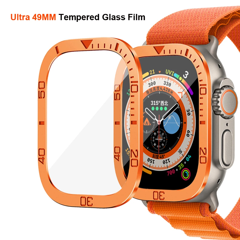 

Screen Protector With Graduated For Apple Watch Ultra 2 49mm Tempered Glass Film Metal Frame For iWatch Series 8 Pro 49mm Glass