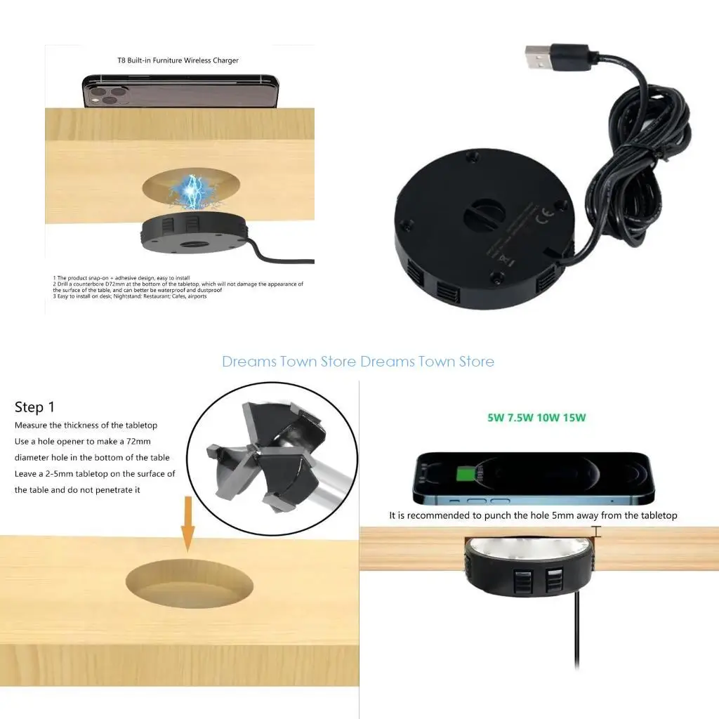 

HX6A Wireless Charging Adapter 15W Fast Charging Furniture Embedded Desk Chagring Adapter
