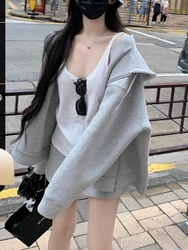 Winter New Loose Casual Hoodie Jackets Female New Y2k Long Sleeve Vintage Warm Sweatshirt Korean Fashion Solid Coat Women Winter