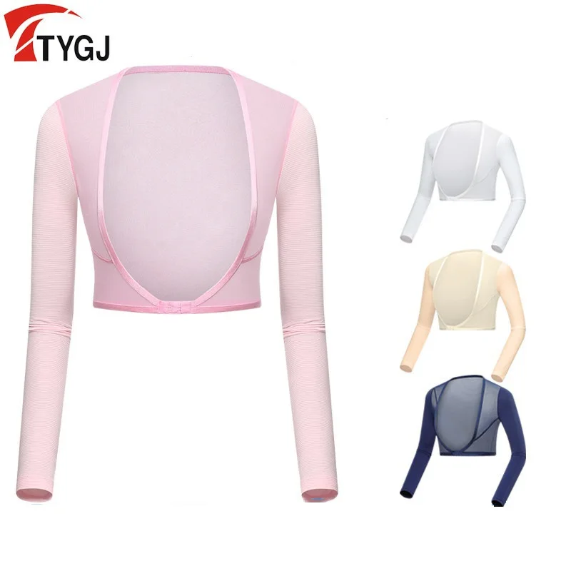 

TTYGJ Golf Women's Summer Long Sleeve Shawl Sunscreen Bottom Shirt Ladies Cooling Ice Silk Golf Crop Top Anti-UV Arm Sleeve