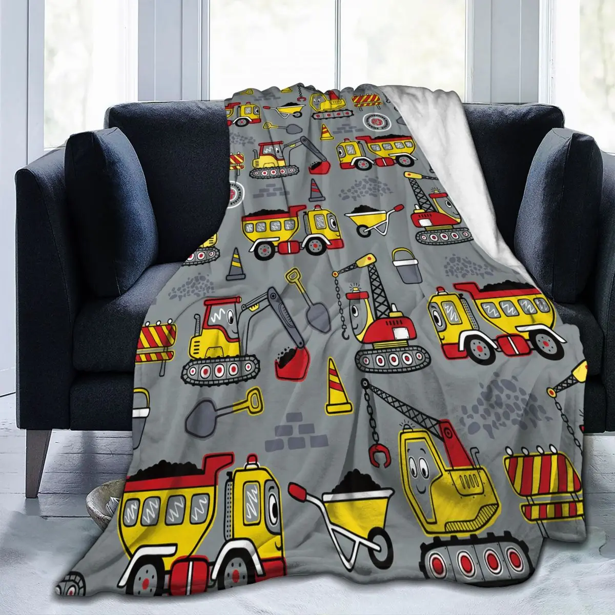 Funny Excavators Vehicles Cartoon Knitted Blanket Flannel Boy Loves Lightweight Throw Blanket for Car Sofa Couch Bedroom Quilt