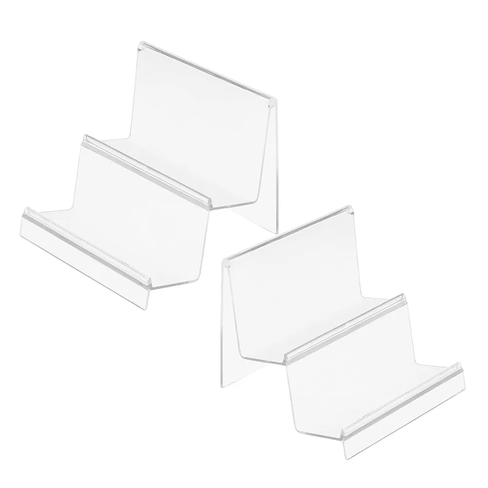 2Pcs Transparent Acrylic Purse Organizer Rack Two Tier Wallet Display Stand Holder Desktop Storage Shelf Risers Minimalist Style