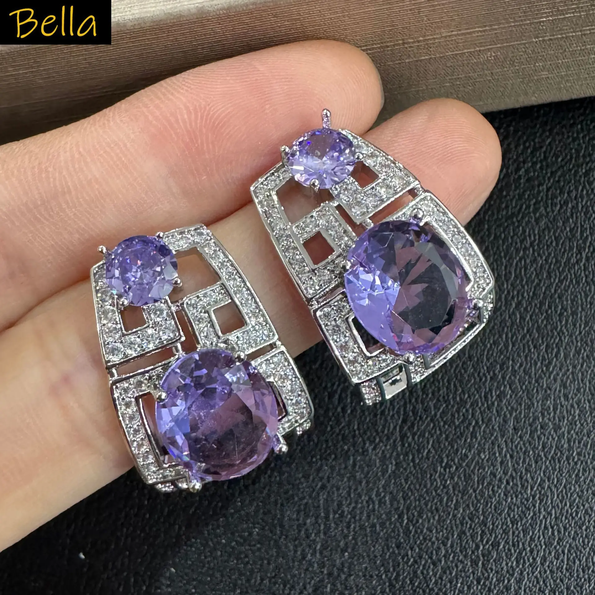 

Geometric Hollow Stud Earrings for women Multi Color Cubic Zirconia Statement Jewelry for Wedding Banquet Party Gathering