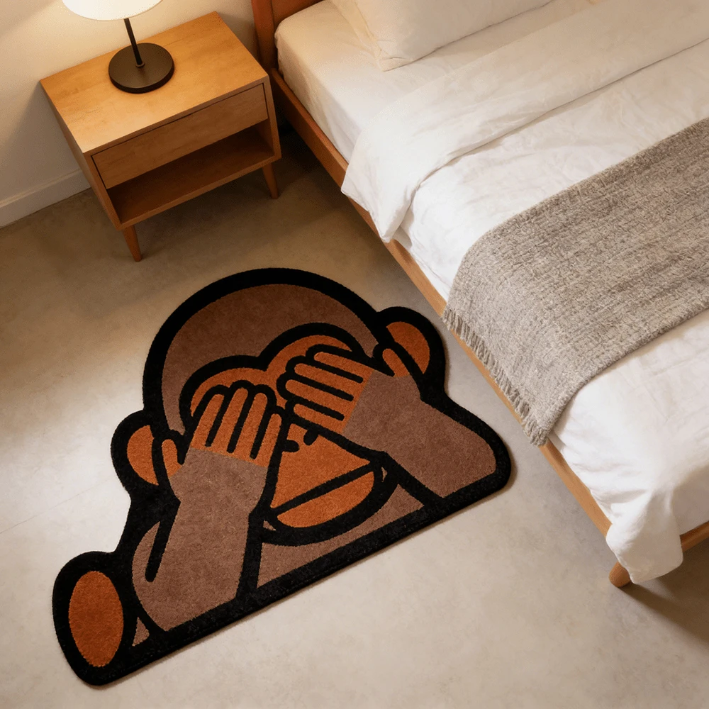 Washable Monkey Shaped Plush Mat Non Slip Soft Rug For Bedside Bathroom Entryway Home Decor