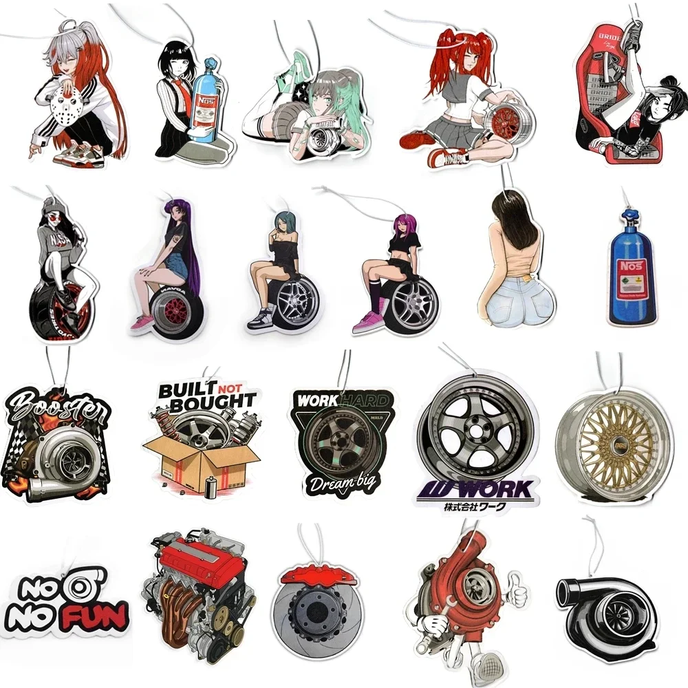 

New Car Air Freshener Sexy Anime Girl Hanging Rearview Mirror Perfume Turbo Brake Disc Absorber Solid Paper JDM Accessories