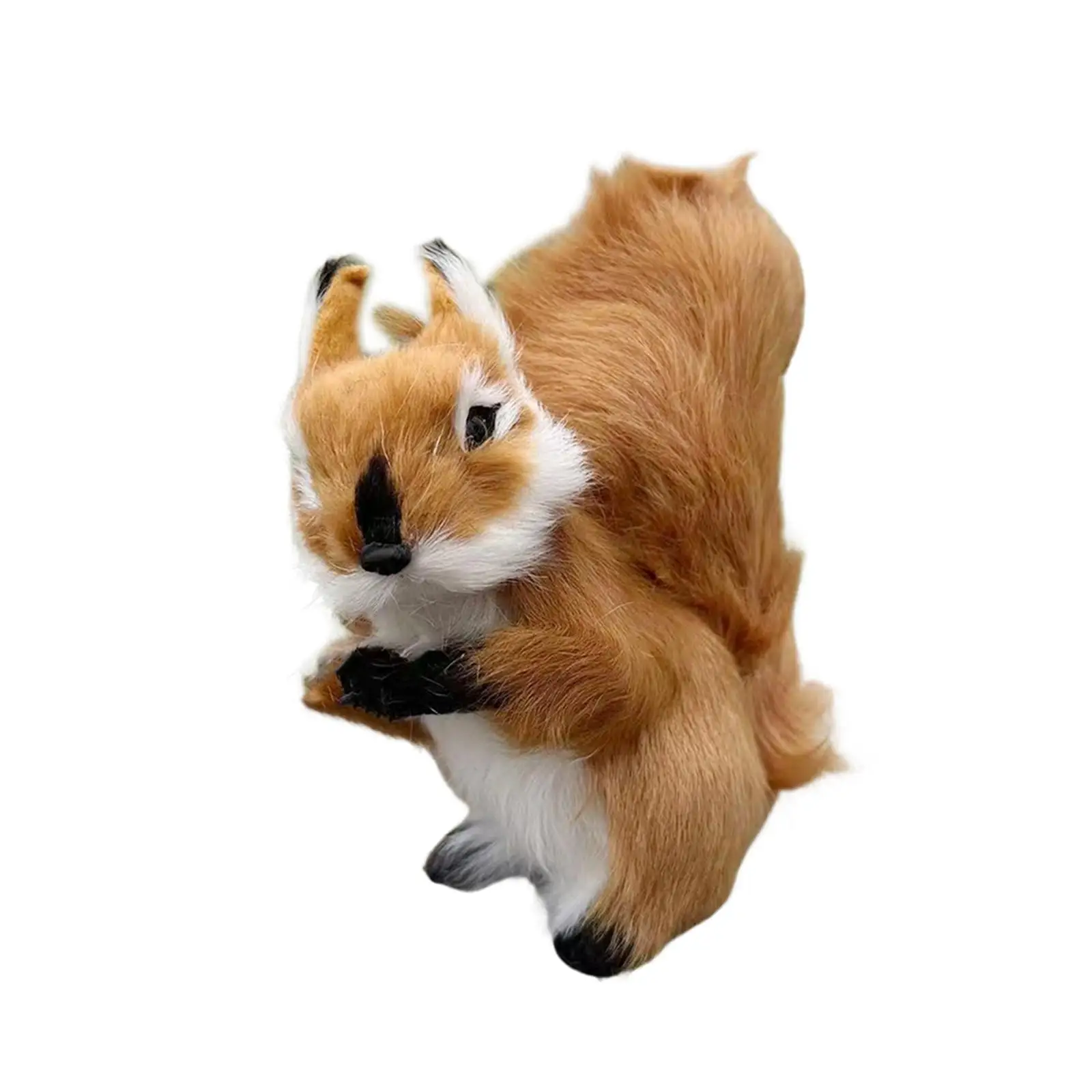 Squirrel Statue Artificial Fur Figure Collectibles Garden Figurine Plush Animal for Hallway Office Shelf Housewarming Bedroom
