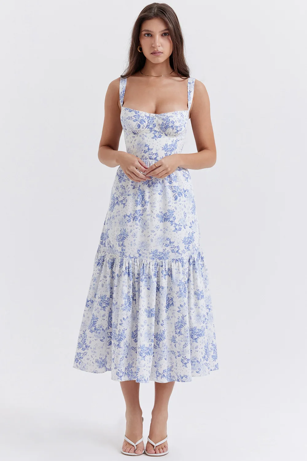 

Summer Fashion Printed Slip Dress Women Elegant Sweet High Waistedsleeveless Floral A Line Dress Women