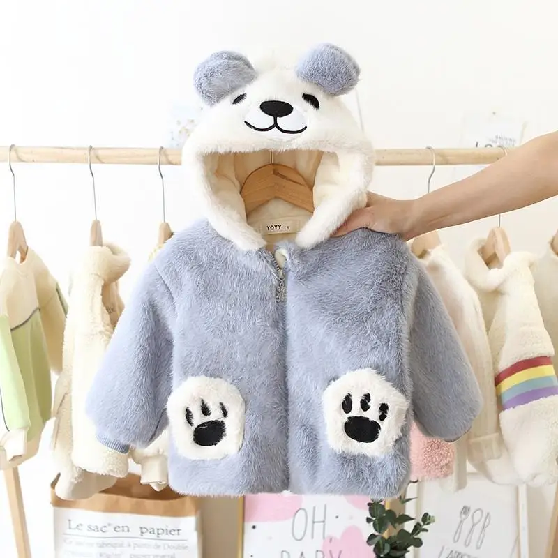 Cute Bear Plush Baby Jacket New Autumn Winter Thicken Warm Baby Boy Coat Hooded Children Ouertwear 1-6 Year Toddler Girl Clothes