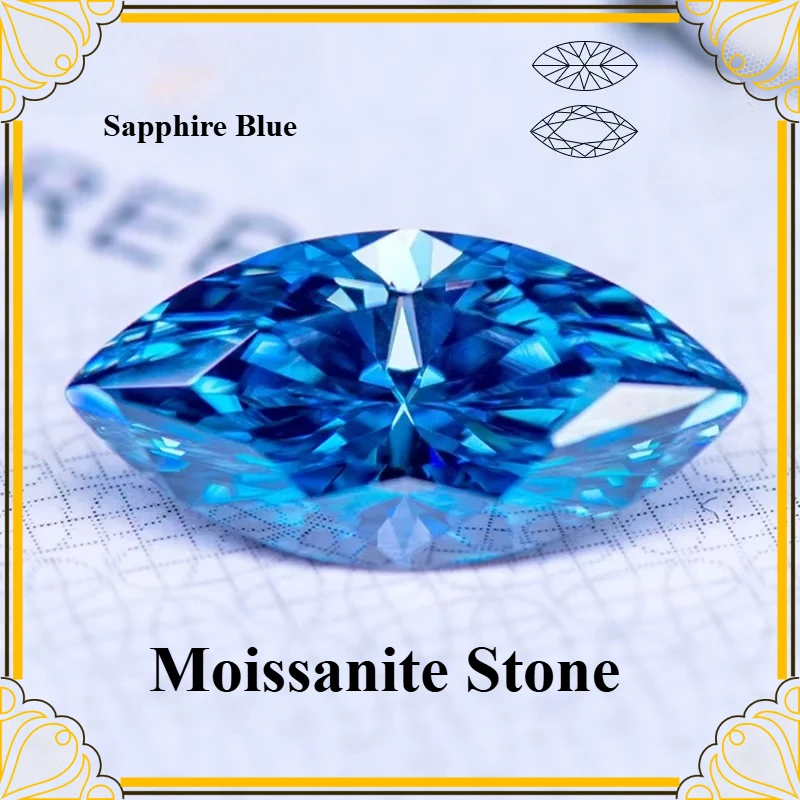 Moissanit-Stein Saphirblau VVS1 Marquise-Form Charms-Perlen für DIY-Schmuckherstellung mit Zertifikat – Detail 1