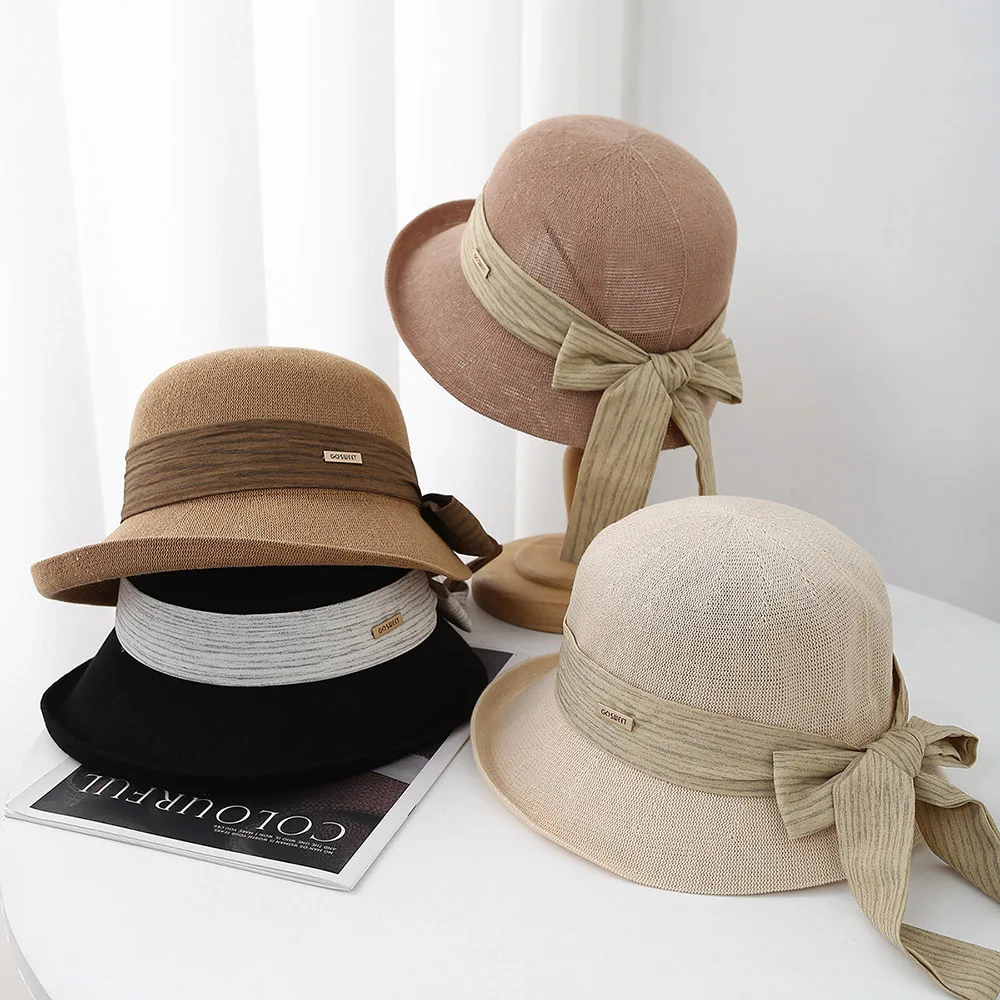 Summer Hat Women New Fashion Breathable Sunshade Sunscreen Wide Brim Sun Beach Accessories Bucket Hat With Bow