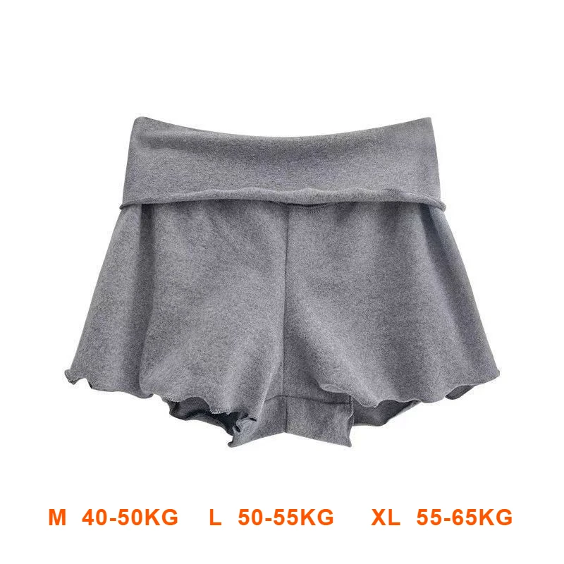 Sommer-Damen-Shorts mit Faltbarem Bund, Hautfreundliche, Bequeme Mini-Shorts, Lässige Skinny-Hose mit Rüschen am Saum – Detail 7