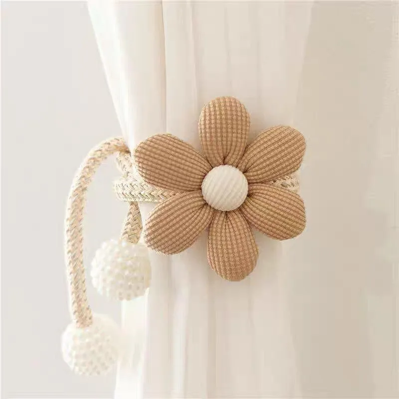 1/2pcs Flower Magnetic Curtain Tiebacks Beaded Tassel Curtain Holdback Buckle Curtain Tie for Home Window Decoration Gift