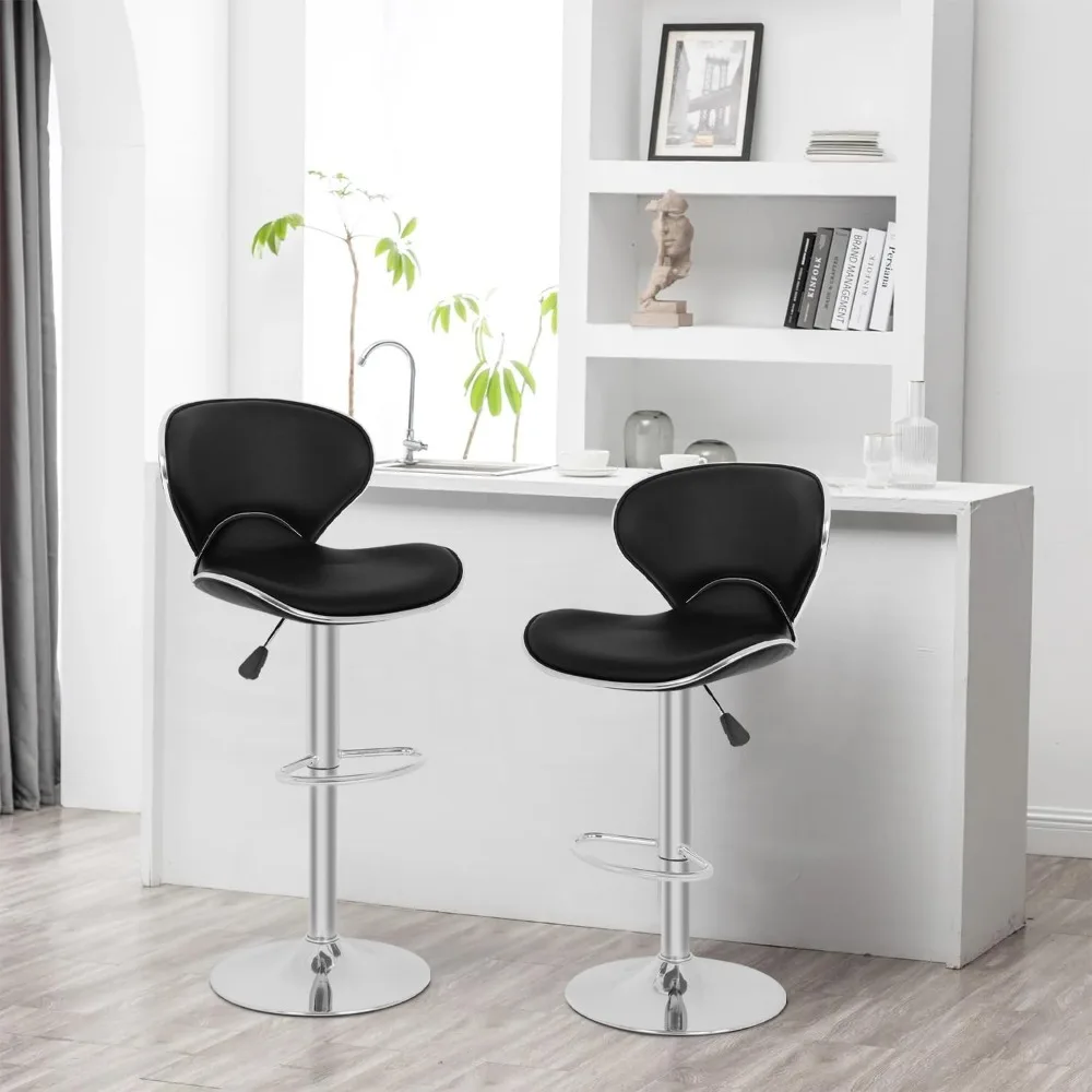 Bar Stools Counter Stools with Height Adjustable Swivel Counter Chairs Back PU Leather Set of 2 Dining Chairs