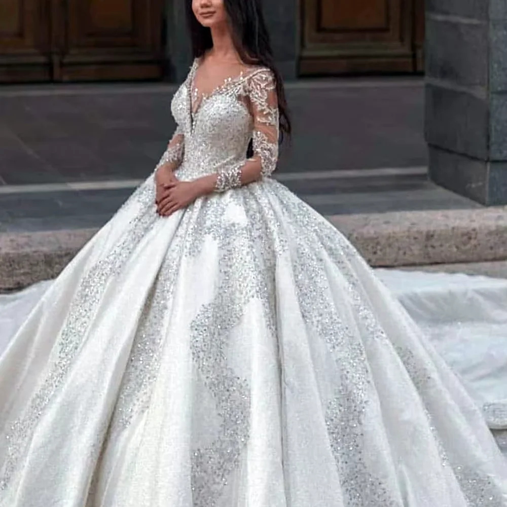 

Fashion Wedding Dresses For Women New Style Exquisite Beaded A-Line Gowns Elegant Sweep Train White Bridal Tailored Dresses