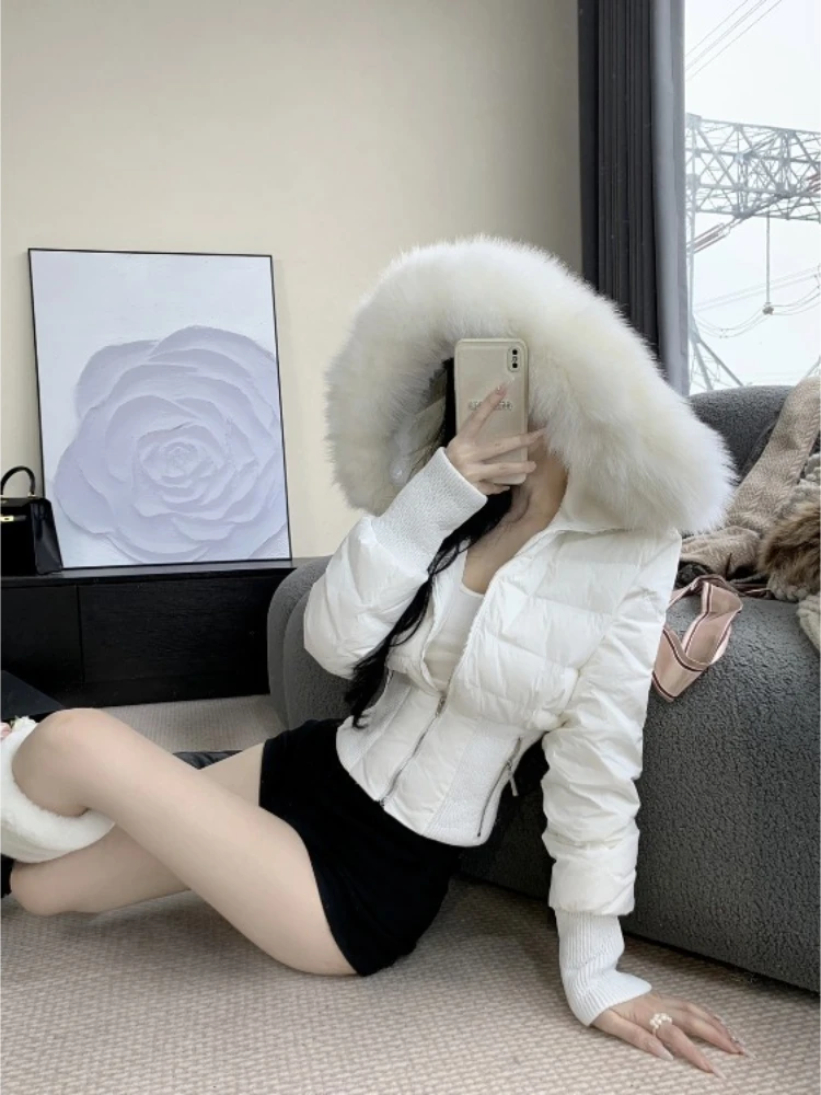 Японские тяжелые пуховые хлопковые куртки с капюшоном, осенне-зимнее короткое пальто для женщин, новинка 2025, белые повседневные универсальные женские топы