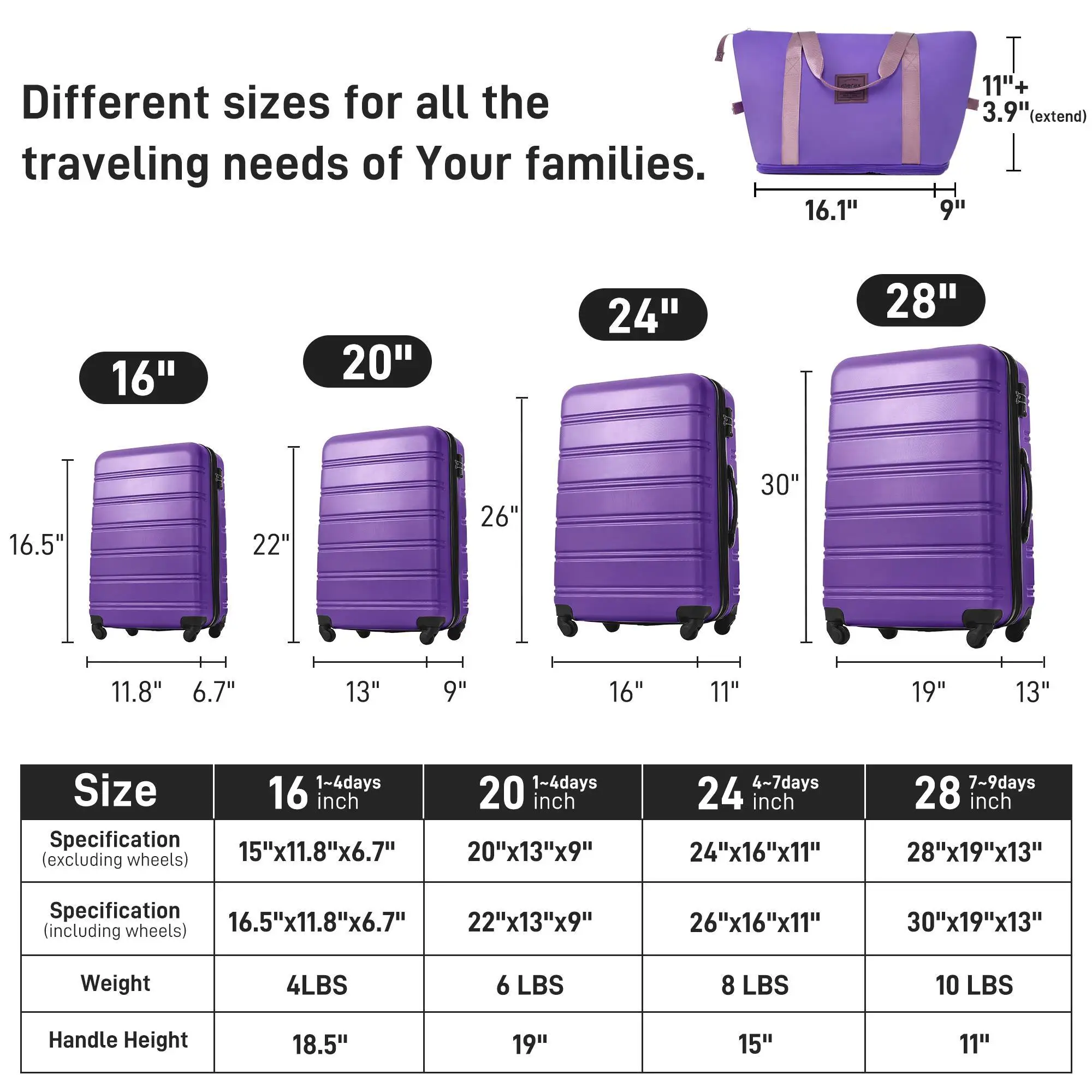 4-Piece Hardshell Luggage Set with TSA Lock - Lightweight 16 20 24 28 Spinner Suitcases & Travel Bag