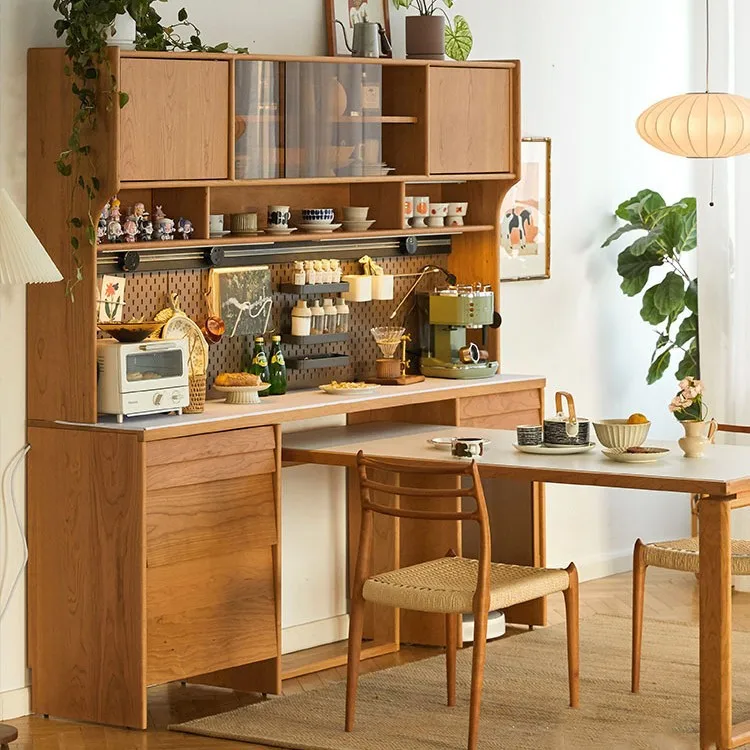 

Nordic solid wood dining side cabinet household living room floor-to-ceiling wall storage high cabinet dining room storage