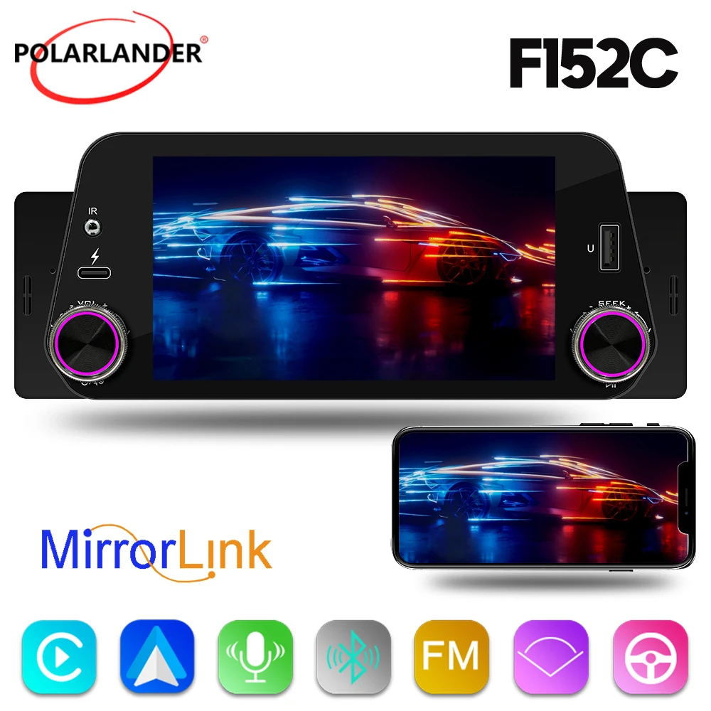 ستيريو سيارة فردي Din مقاس 5 بوصات مع Apple CarPlay/Android Auto، بلوتوث 5.1 بدون استخدام اليدين، مشغل فيديو راديو FM USB بشاشة تعمل باللمس