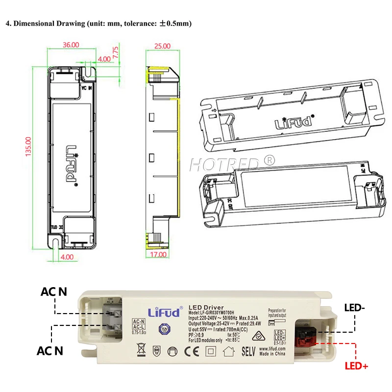 LiFud-Controlador LED Serie lf-girxxxym lf-girxxxys, transformador LED, entrada 220V-240V, salida 350mA 600mA 900mA 1200mA 1400mA 1500mA