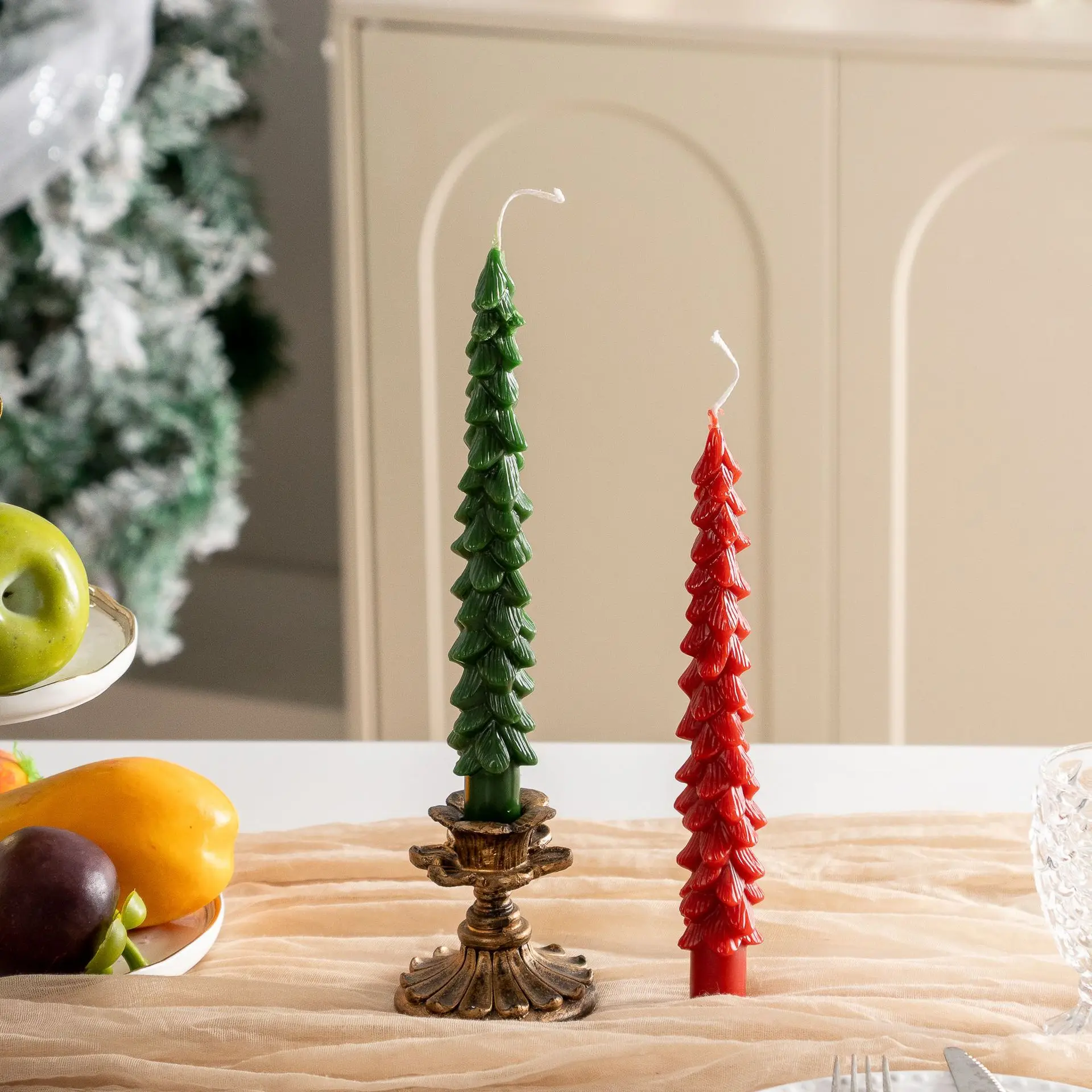 Christmas Tree Taper Candles Long Shape Xmas Holiday Gathering Home Decor Atmosphere Tabletop Party Ornaments