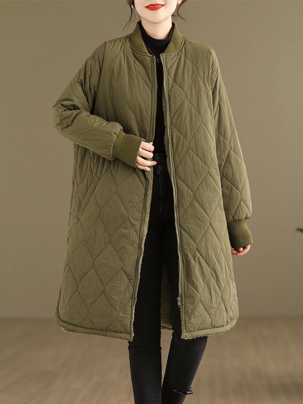 

Lamb Fur Collar Mid-Length Cotton Jaet Women's Winter Outerwear Commute Sle Thiened Long Sve Zipper Closure Color