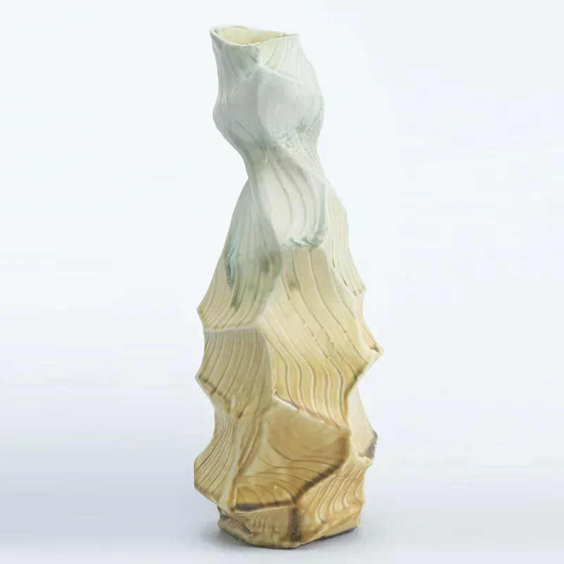 Nordic simple irregular ceramic vase home model room handmade tree root sculpture flower ware soft decoration ornament
