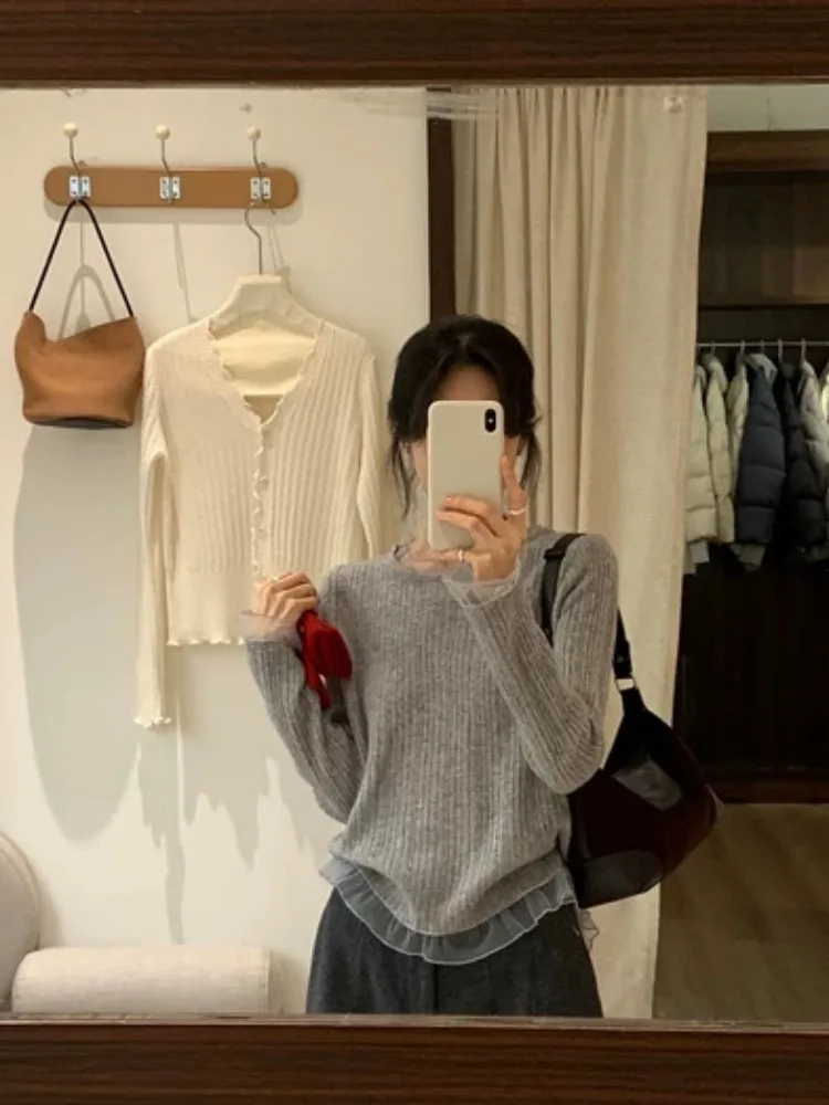 Unico maglione lavorato a maglia Thi da donna autunno inverno con finiture in pizzo Base irt può essere indossato all'esterno Top di fascia alta Dolce Sle...