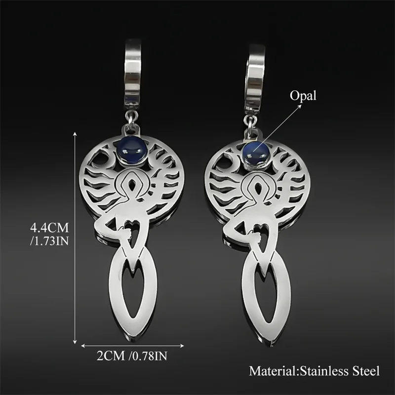 Witch Triple Moon Goddess Hecate Hoop Earrings for Women Stainless Steel Greek Mythology Amulet Earring Jewelry E3661SRS01