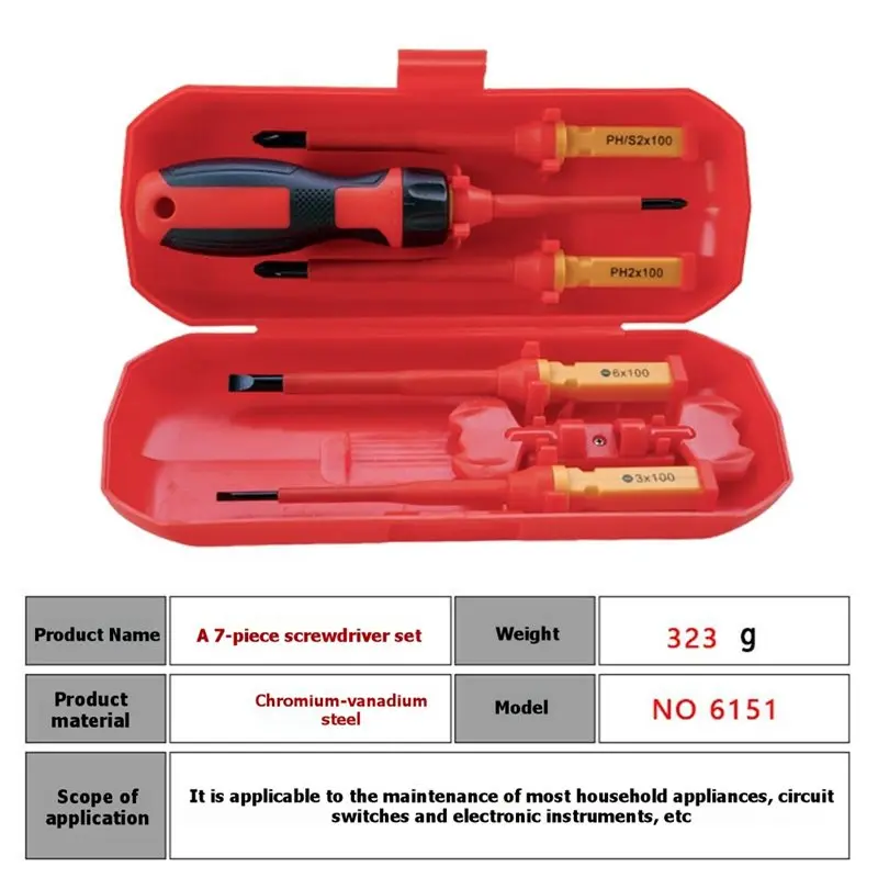ABUG-1000V Insulated Screwdriver Set(1Set), Magnetic Slotted& Phillips-Bits Included, Electrician Repair Hand Tools