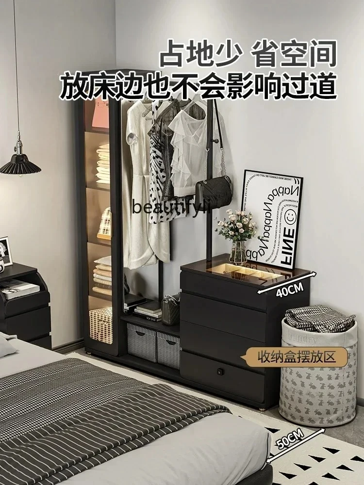 Rak mantel modern minimalis dari lantai hingga langit-langit, lemari, kamar tidur terpadu, cermin panjang, hitam, nakas