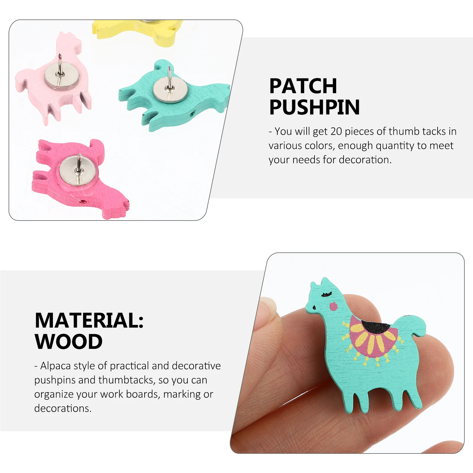 

20Pcs Cartoon Pattern Alpaca Drawing Pushpins Lovely Wooden Thumbtacks for Wall Photos Decorations Decorative Pushpins