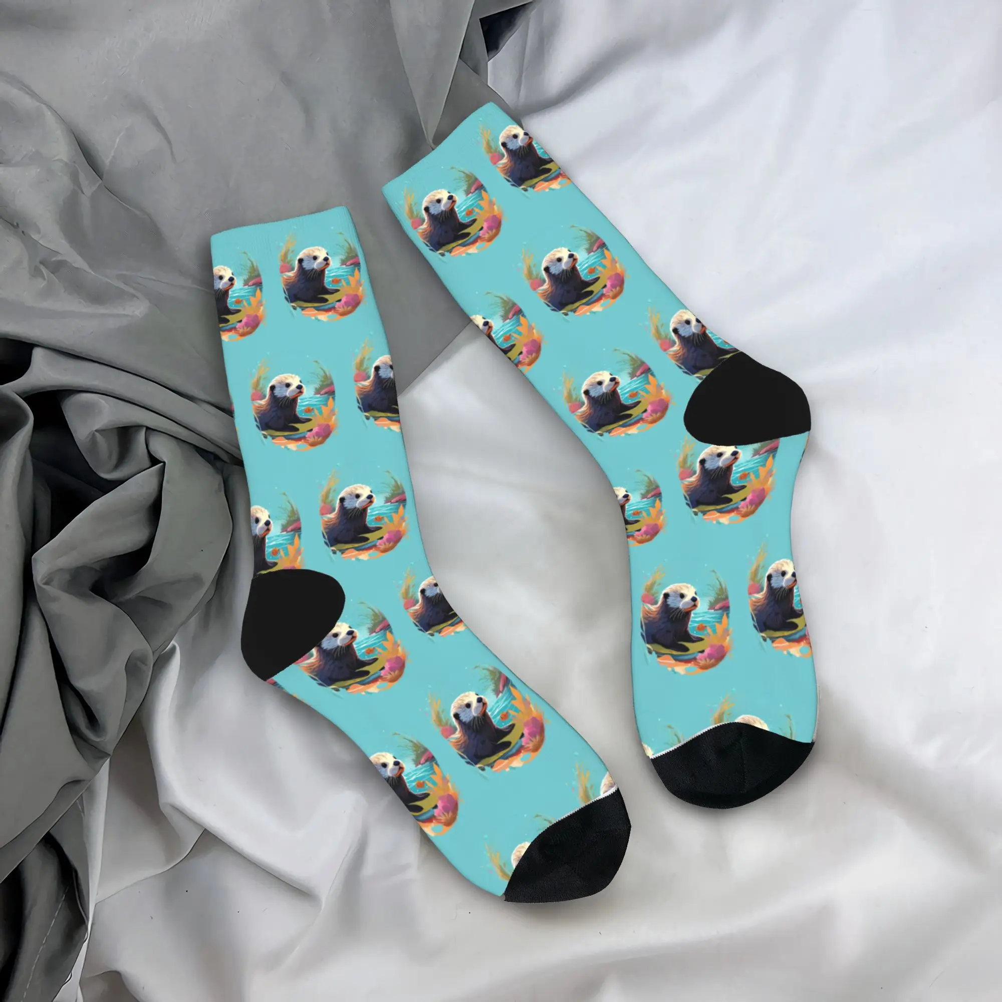 Осенне-зимние милые детские носки унисекс в стиле хип-хоп с морскими выдрой, нескользящие носки для экипажа