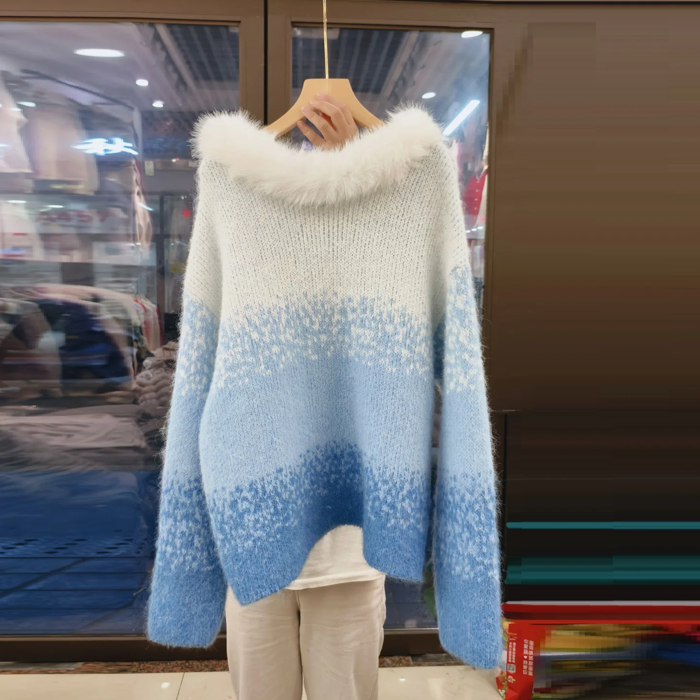 

High Quality 2025 New Autumn Winter Fashion Casual Women's Feather Pullover Sweater Lady Lazy Patchwork Knitted Tops Pull Femme