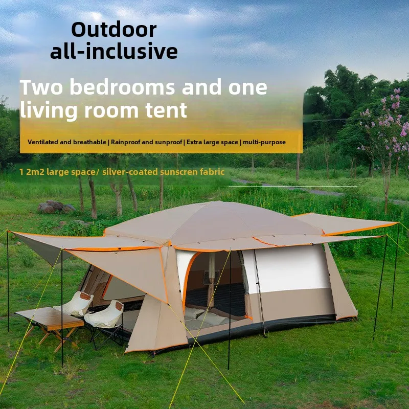 Outdoor 2 Room 1 Hall Tent Spacious and Portable Waterproof and UV Resistant Ideal for Camping Hiking Picnic Outdoor Activities