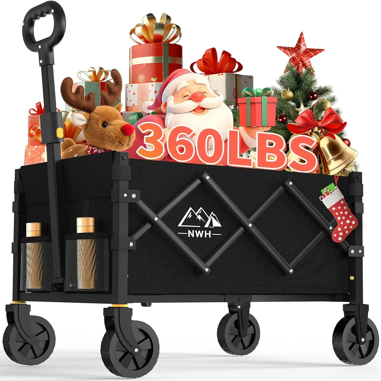 

Collapsible Wagon Cart with Wheels, Foldable, 360lbs Capacity for Shopping, Camping, Beach & Garden Use