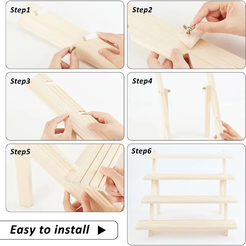 4-Tier Wooden Display Stand Riser 12-Slot Earring Ring Holder Detachable Unfinished Wood Retail Jewelry Card