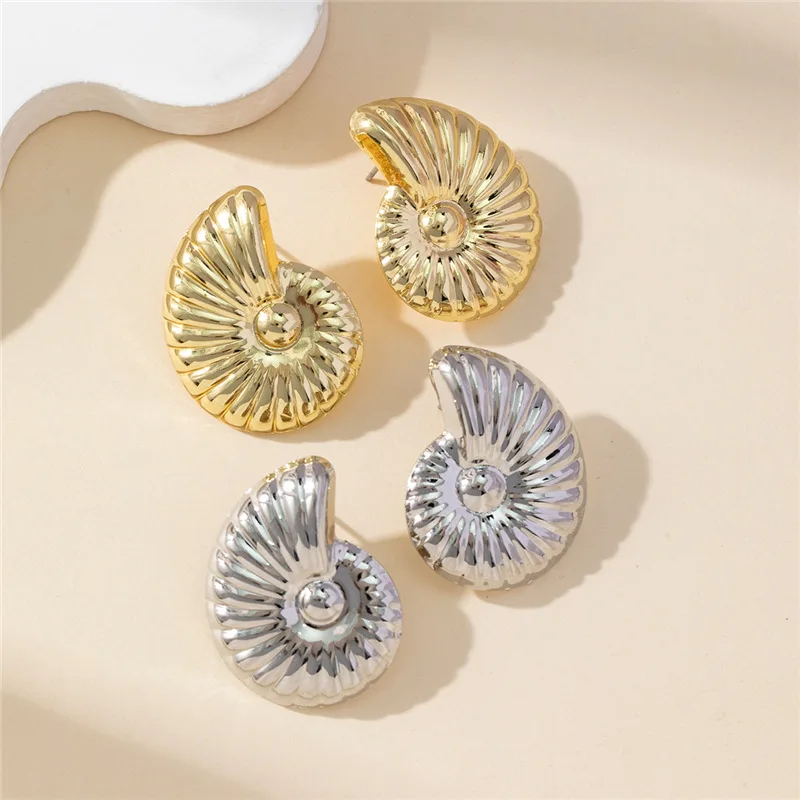 Fashionnable Stainless Steel Oversize Conch Stud Earrings 18K Gold Color Delicate Trendy Jewelry for Women