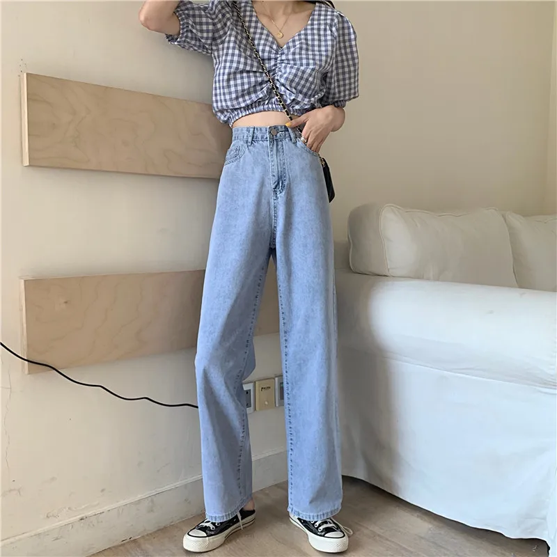 Dżinsy Damskie Koreańskie Studenckie Modne Ins Streetwear Styl Proste Jesienne Kowbojskie Rozcięcie Boczne Dziewczęce Uniwersalne S-3XL Vintage Ins