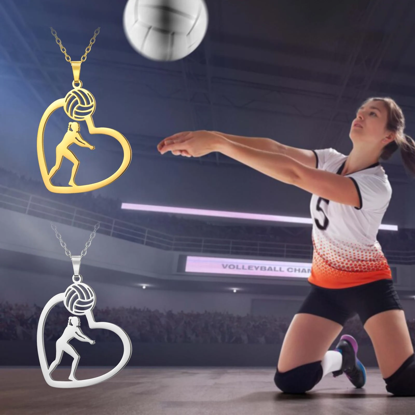 Unift Volleyball Girl in Heart Necklaces for Women Player Fan Stainless Steel Pendant Neck Chain Fashion Geometry Sport Jewelry