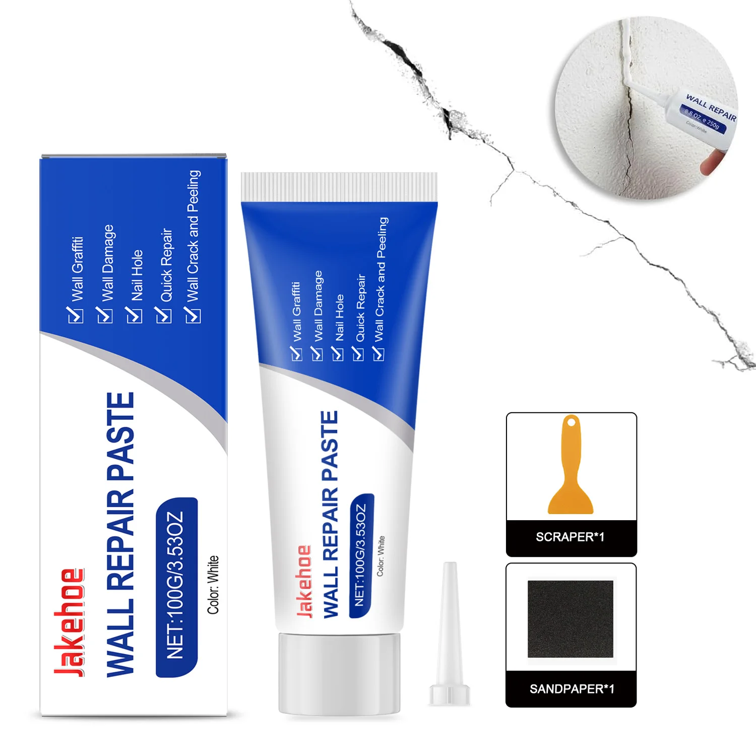 Drywall Repair Kit with Scraper Wall Hole & Crack Filling Paste Quick-Drying Mending Agent Mold Resistant Home Restoration Tool