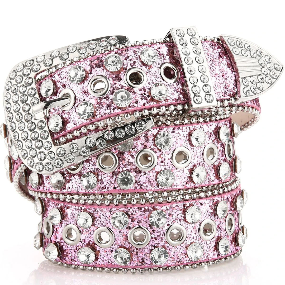 Strass-Damengürtel für Jeans Luxus-Markengürtel mit Nieten Damen-Taillengürtel Gothic Y2K Punk Gold Silber Rosa